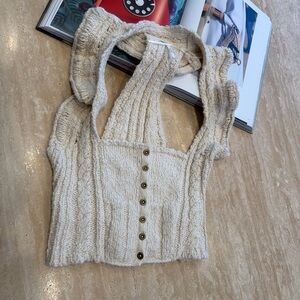 Free People Cream Knit Babe Corset Crop Top